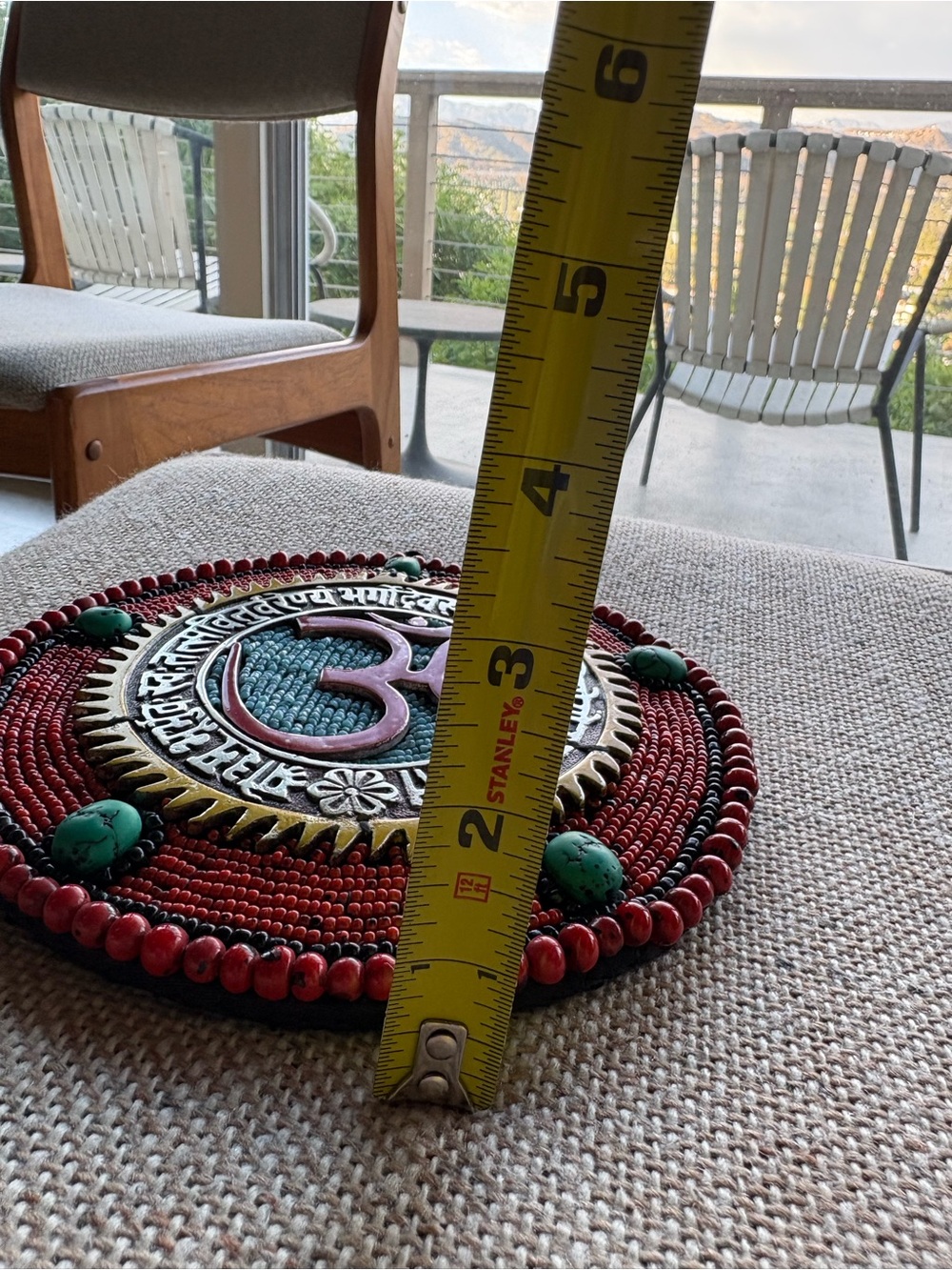 Handcrafted Beaded OM Wall Hanging Plaque. Metal & turquoise, Jasper. India